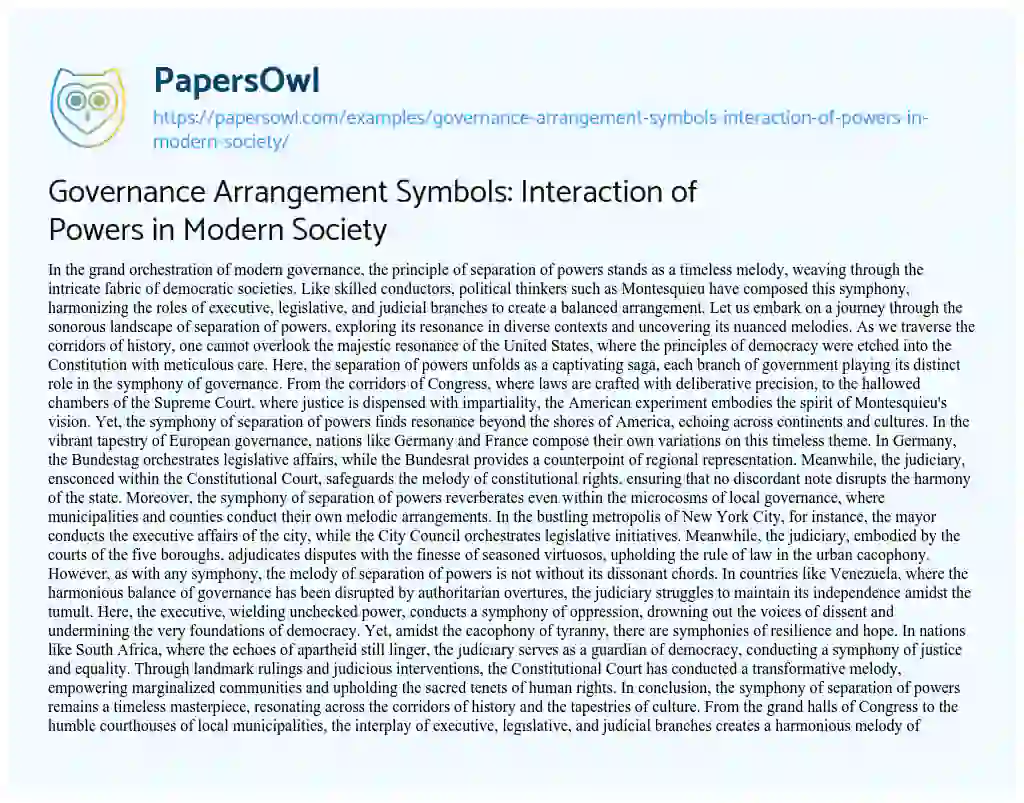 Essay on Governance Arrangement Symbols: Interaction of Powers in Modern Society