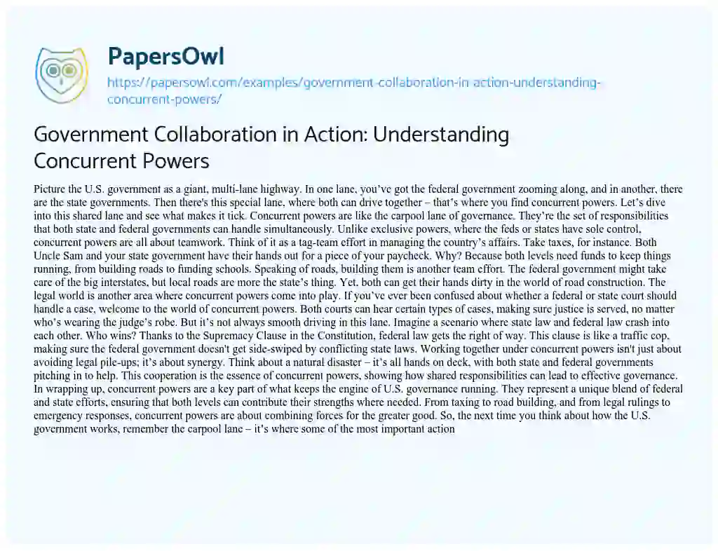 Essay on Government Collaboration in Action: Understanding Concurrent Powers