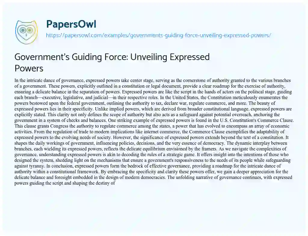 Essay on Government’s Guiding Force: Unveiling Expressed Powers
