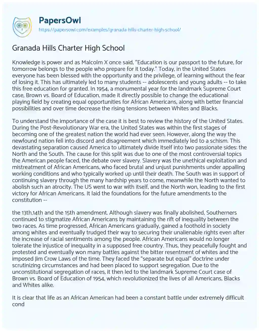 Essay on Granada Hills Charter High School