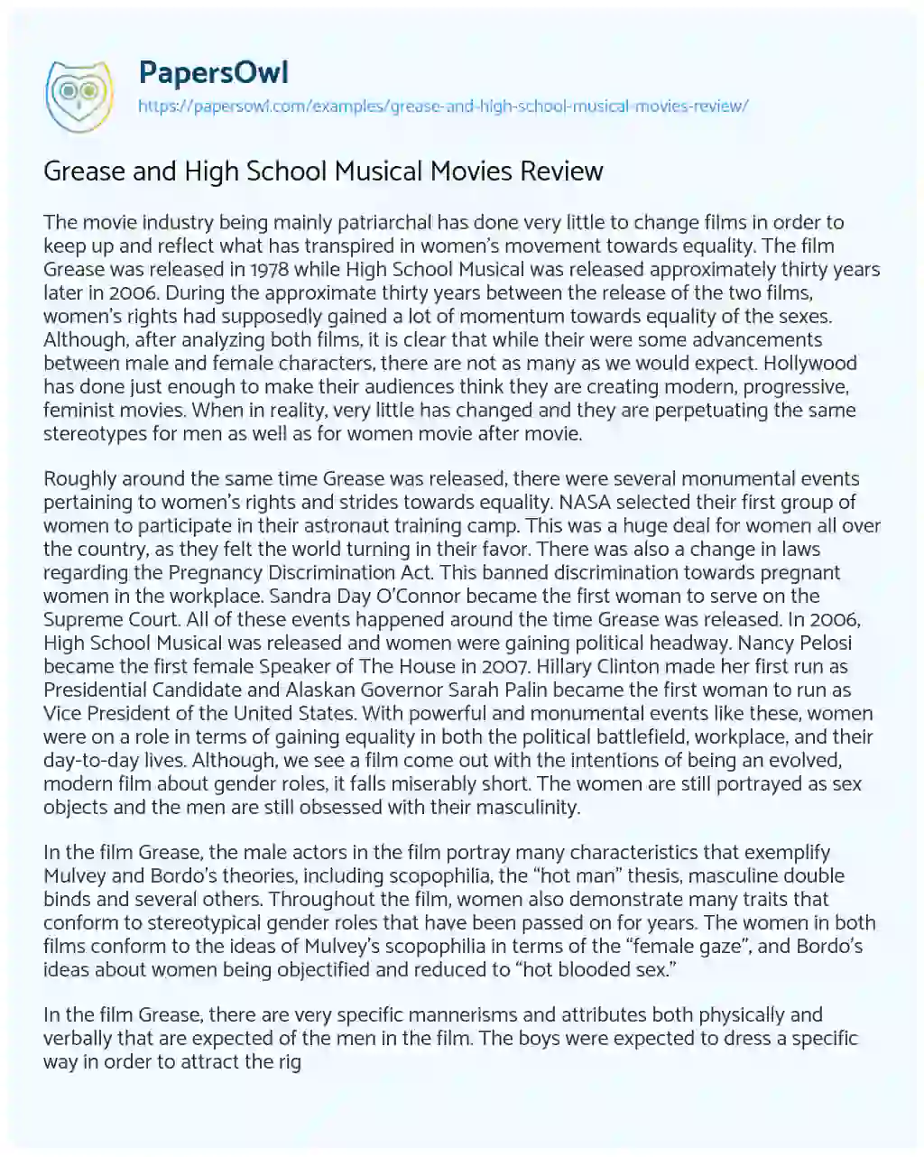 Essay on Grease and High School Musical Movies Review