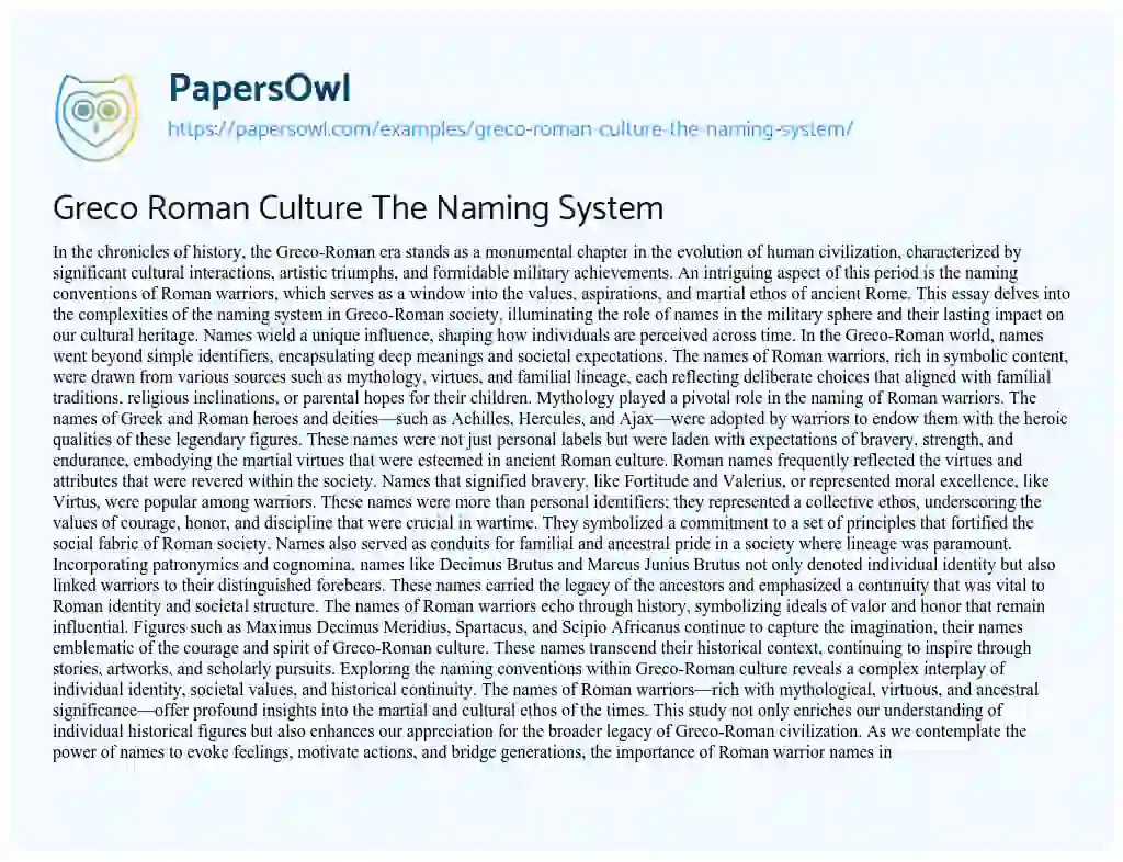 Essay on Greco Roman Culture the Naming System