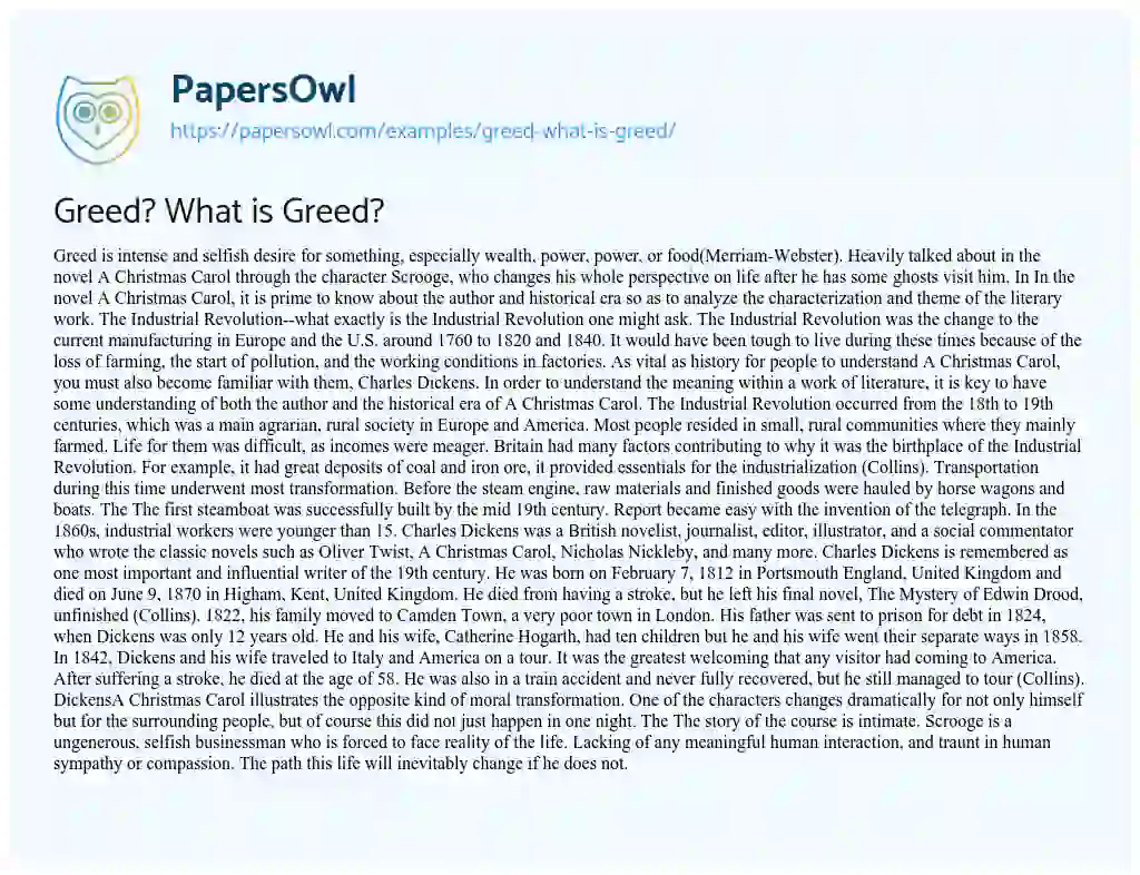 Greed? what is Greed? essay