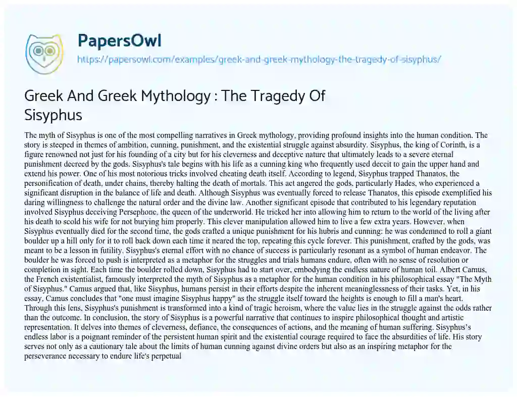 Essay on Greek and Greek Mythology : the Tragedy of Sisyphus