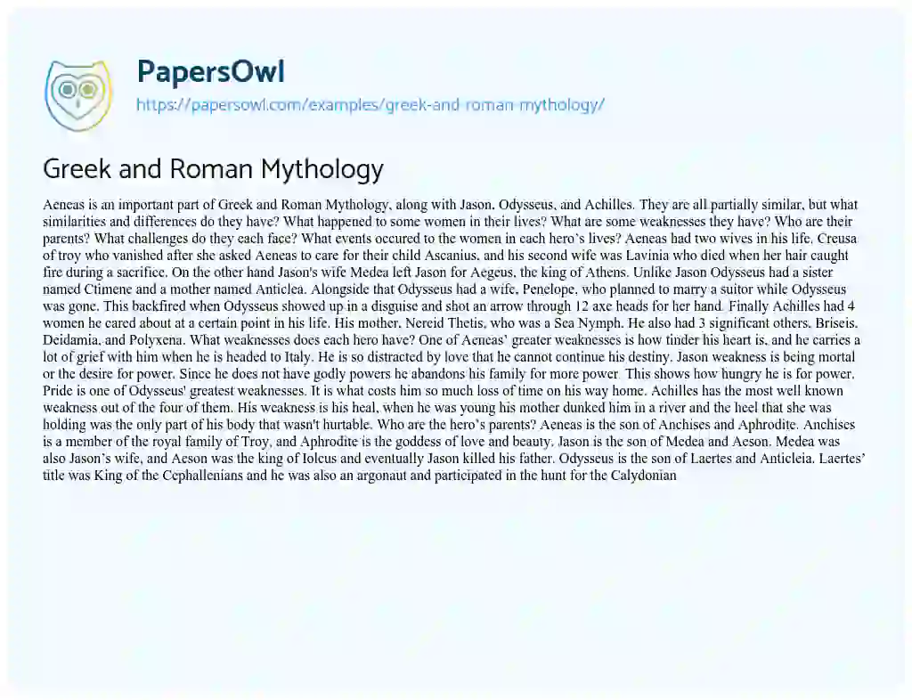Essay on Greek and Roman Mythology
