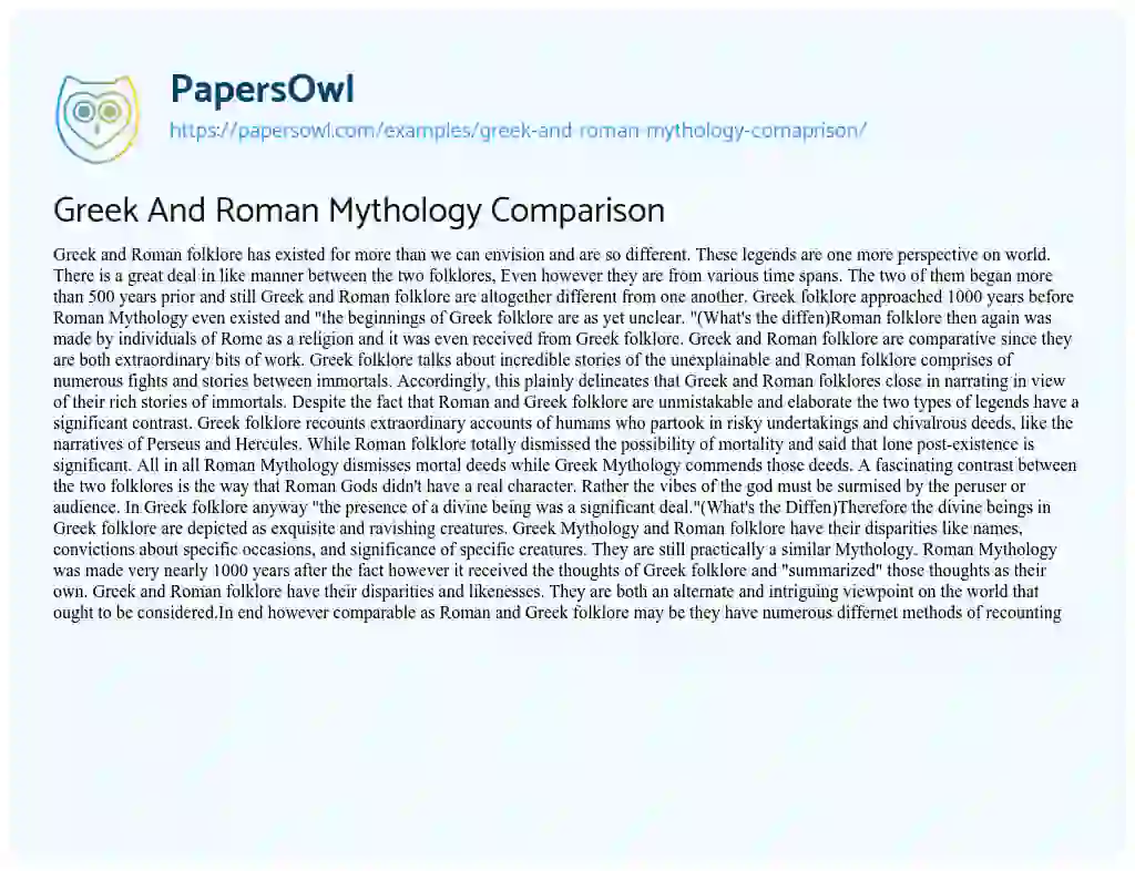 Essay on Greek and Roman Mythology Comparison