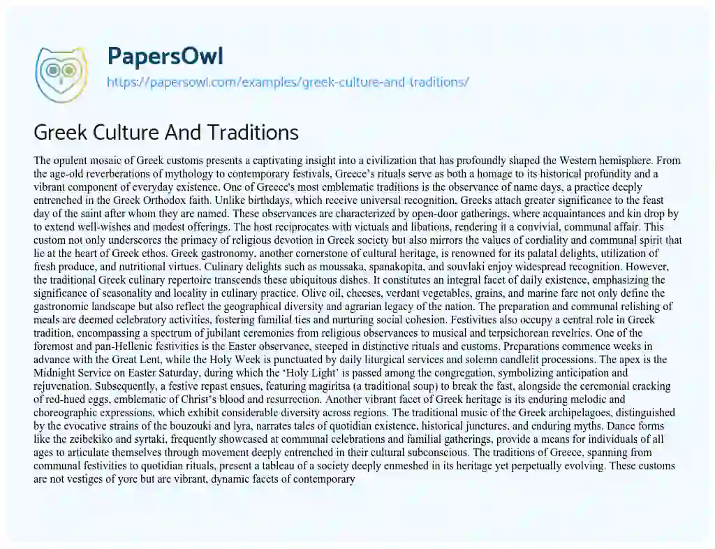 Essay on Greek Culture and Traditions
