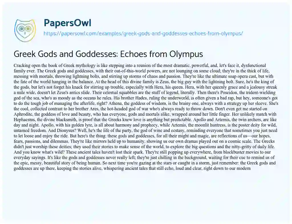 Essay on Greek Gods and Goddesses: Echoes from Olympus