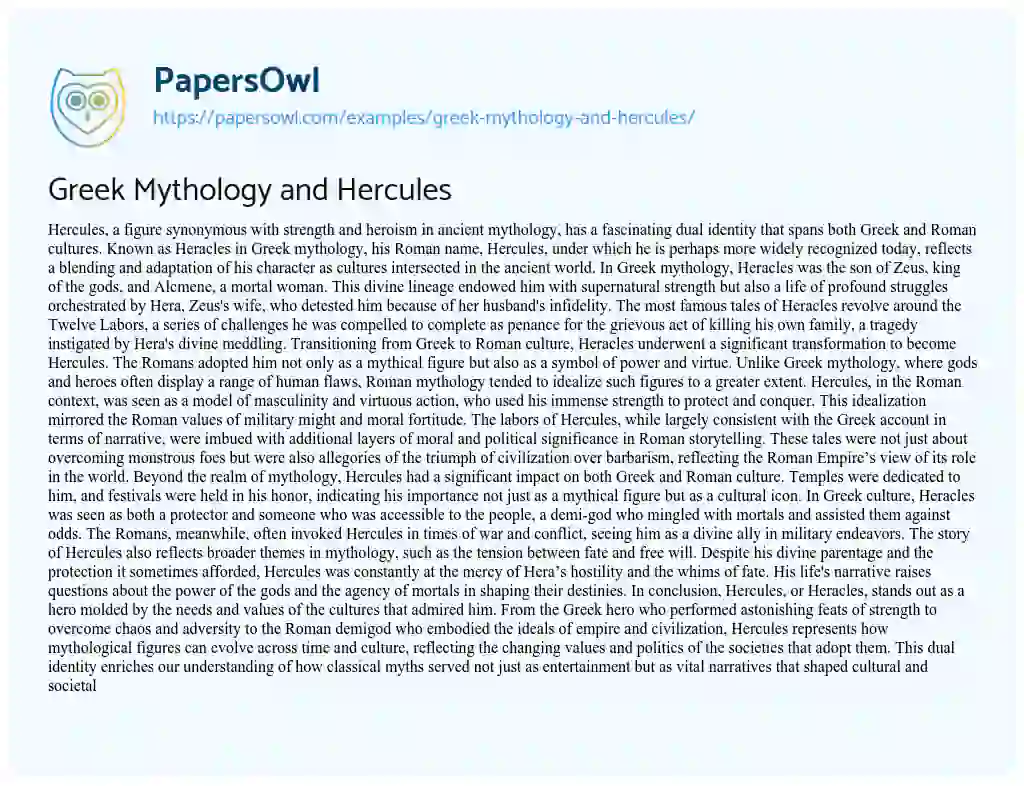 Essay on Greek Mythology and Hercules