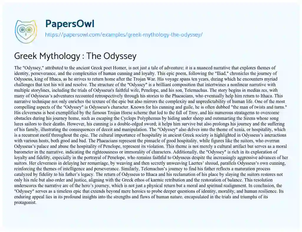 Essay on Greek Mythology : the Odyssey