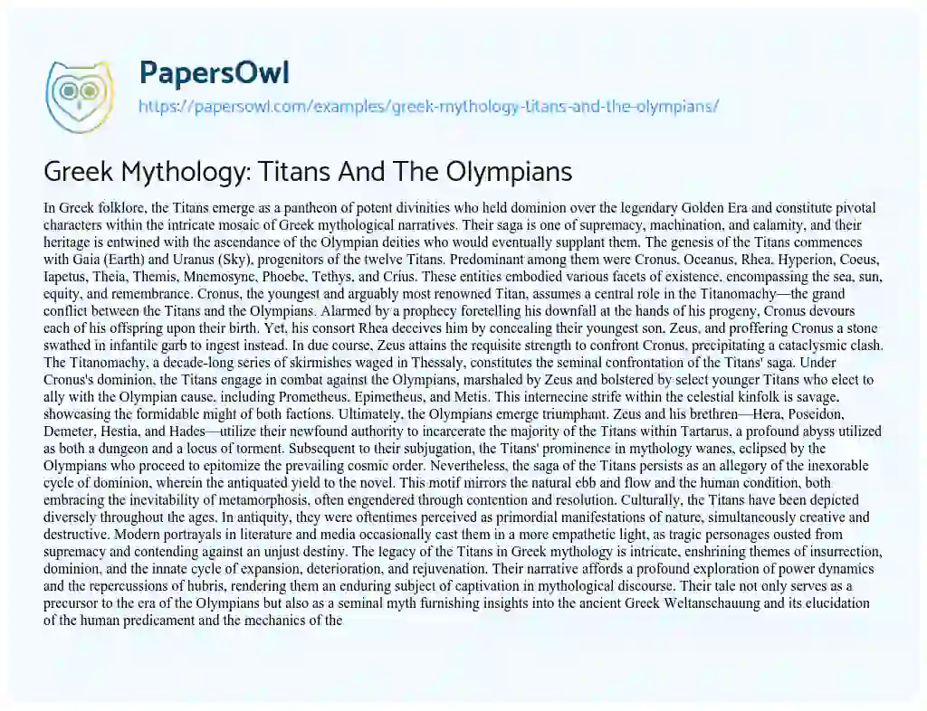 Essay on Greek Mythology: Titans And The Olympians