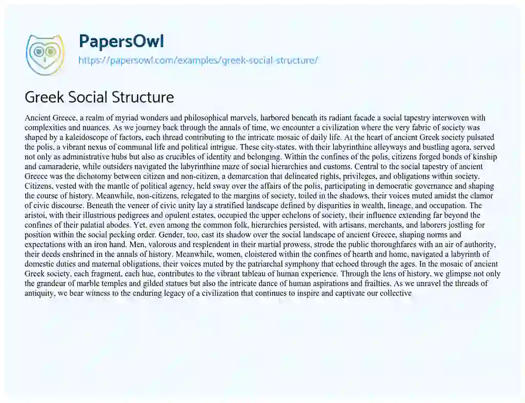 Essay on Greek Social Structure