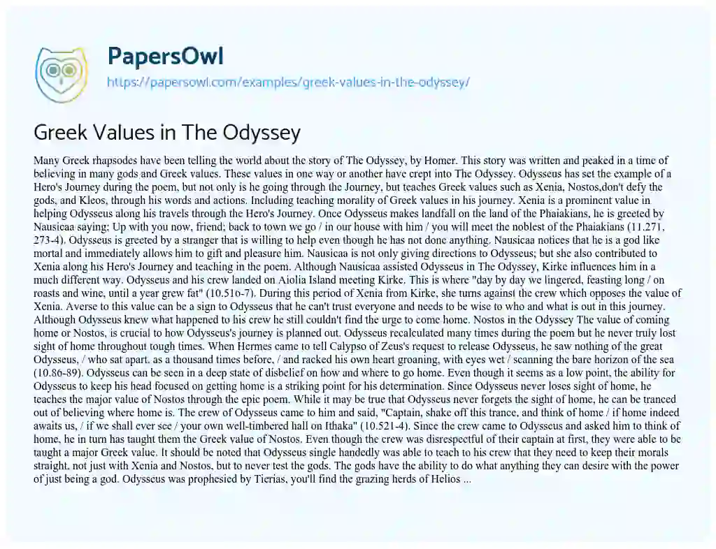 Greek Values in the Odyssey essay