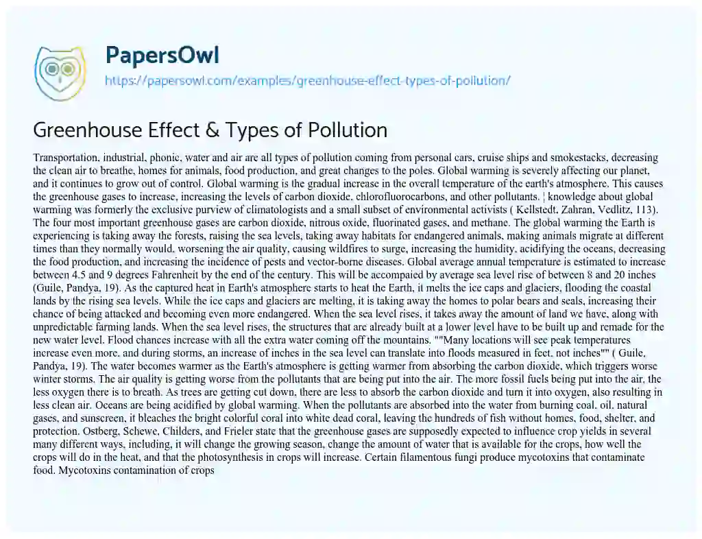Essay on Greenhouse Effect & Types of Pollution