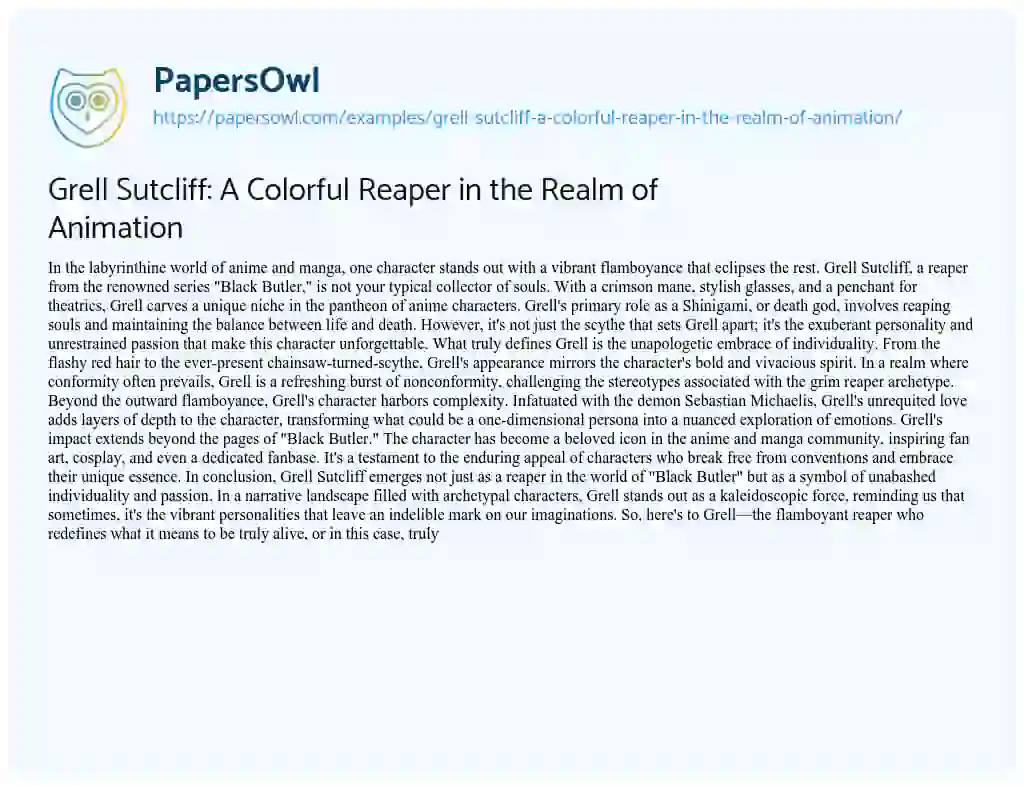 Essay on Grell Sutcliff: A Colorful Reaper in the Realm of Animation