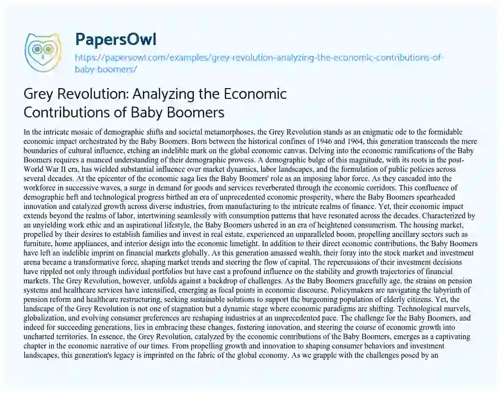 Essay on Grey Revolution: Analyzing the Economic Contributions of Baby Boomers