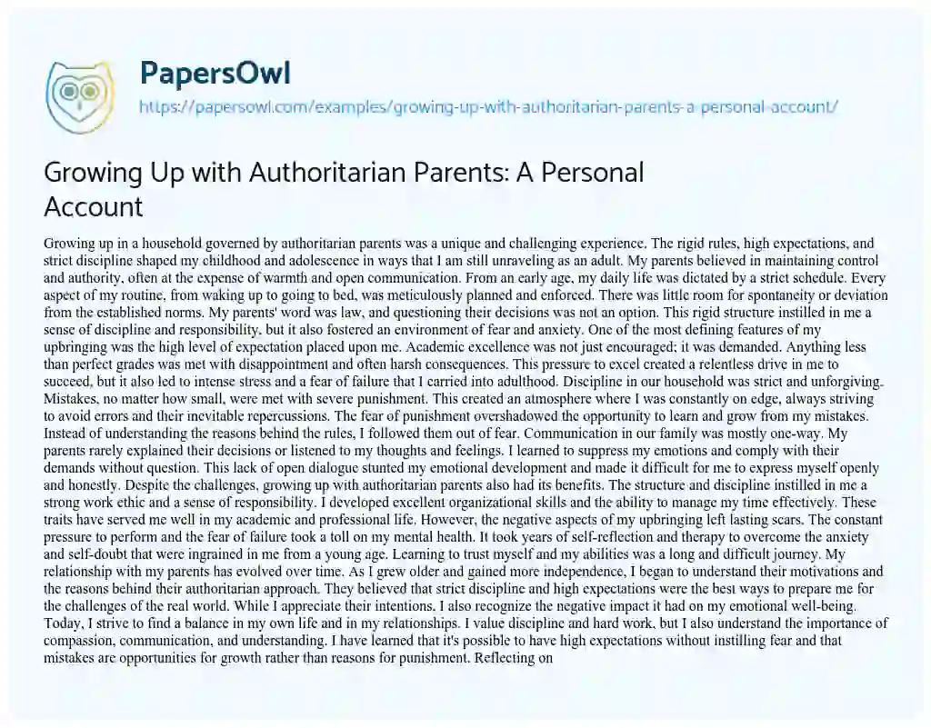 Essay on Growing up with Authoritarian Parents: a Personal Account