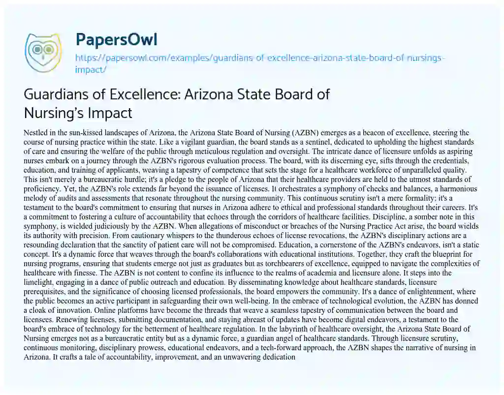 Essay on Guardians of Excellence: Arizona State Board of Nursing’s Impact
