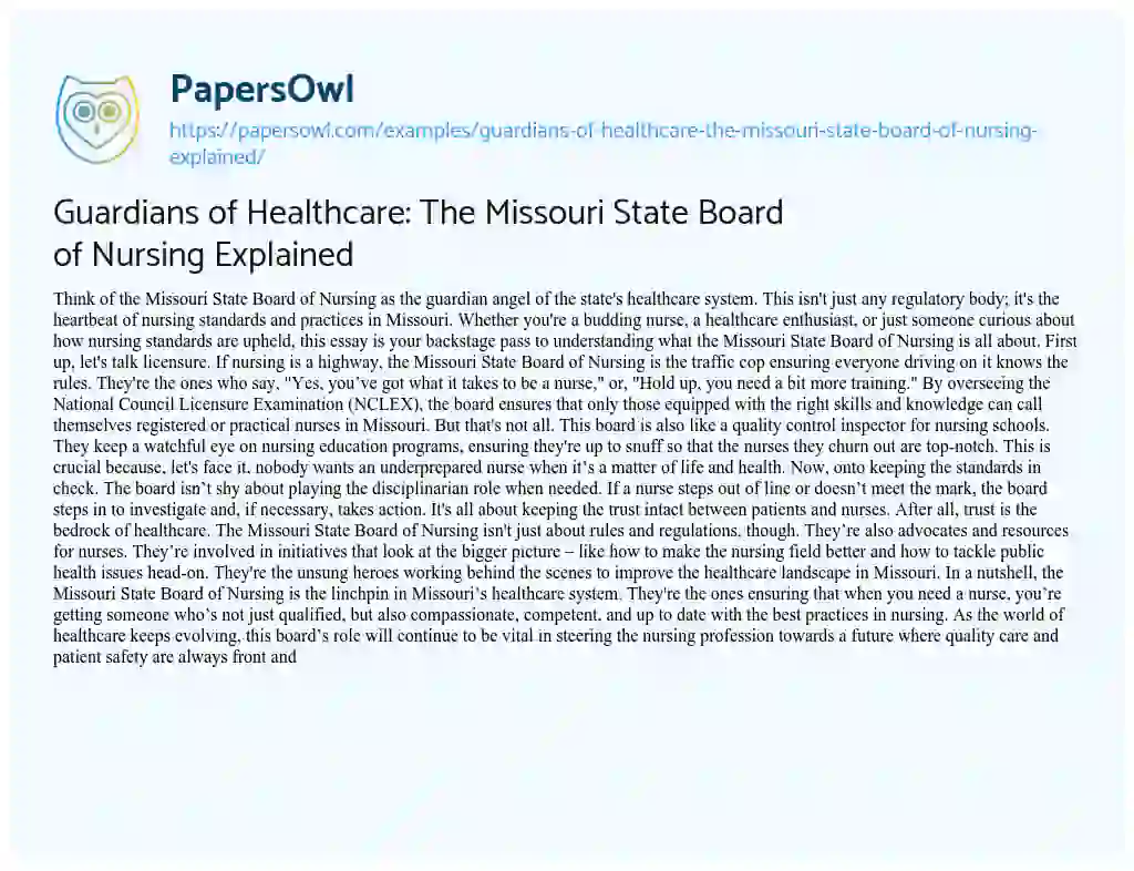 Essay on Guardians of Healthcare: the Missouri State Board of Nursing Explained