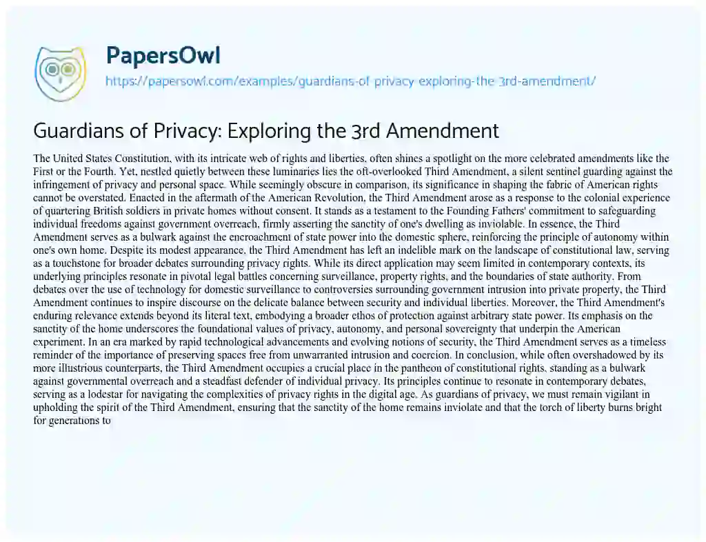 Essay on Guardians of Privacy: Exploring the 3rd Amendment