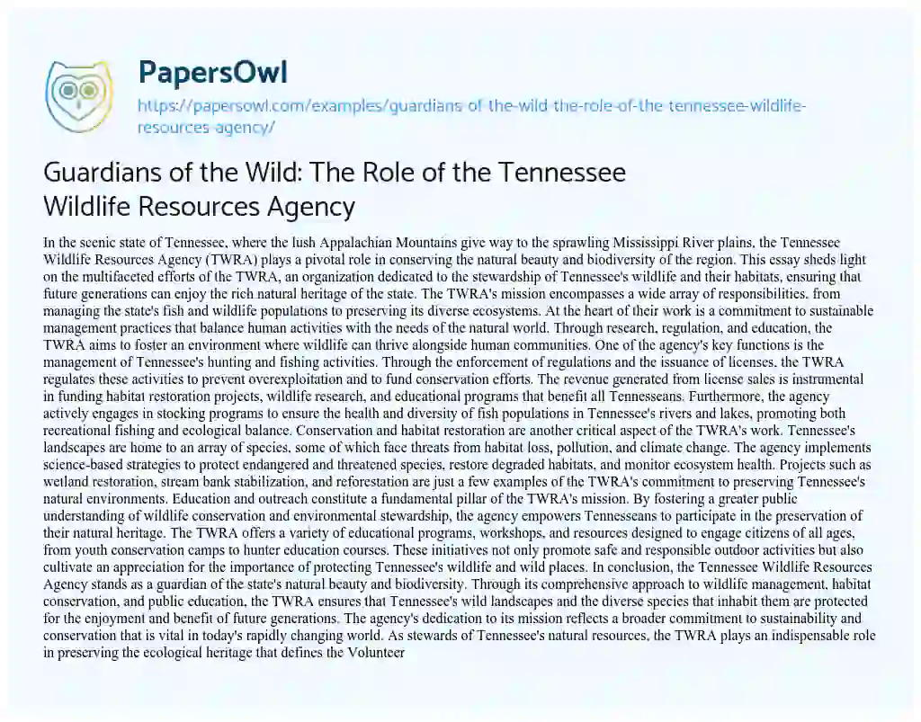 Essay on Guardians of the Wild: the Role of the Tennessee Wildlife Resources Agency