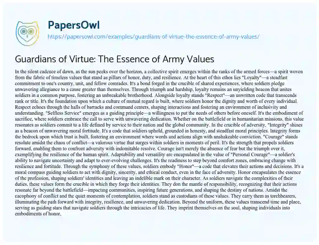 Essay on Guardians of Virtue: the Essence of Army Values