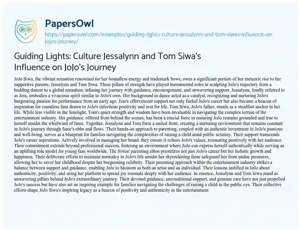 Essay on Guiding Lights: Culture Jessalynn and Tom Siwa’s Influence on JoJo’s Journey