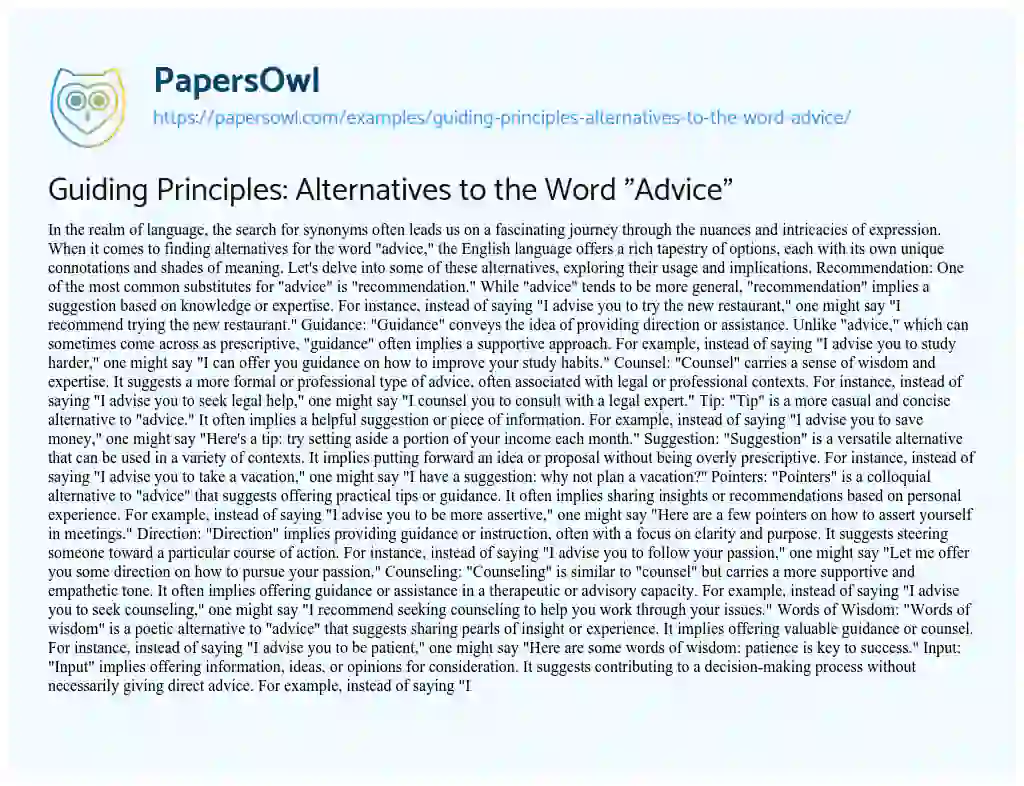 Essay on Guiding Principles: Alternatives to the Word “Advice”