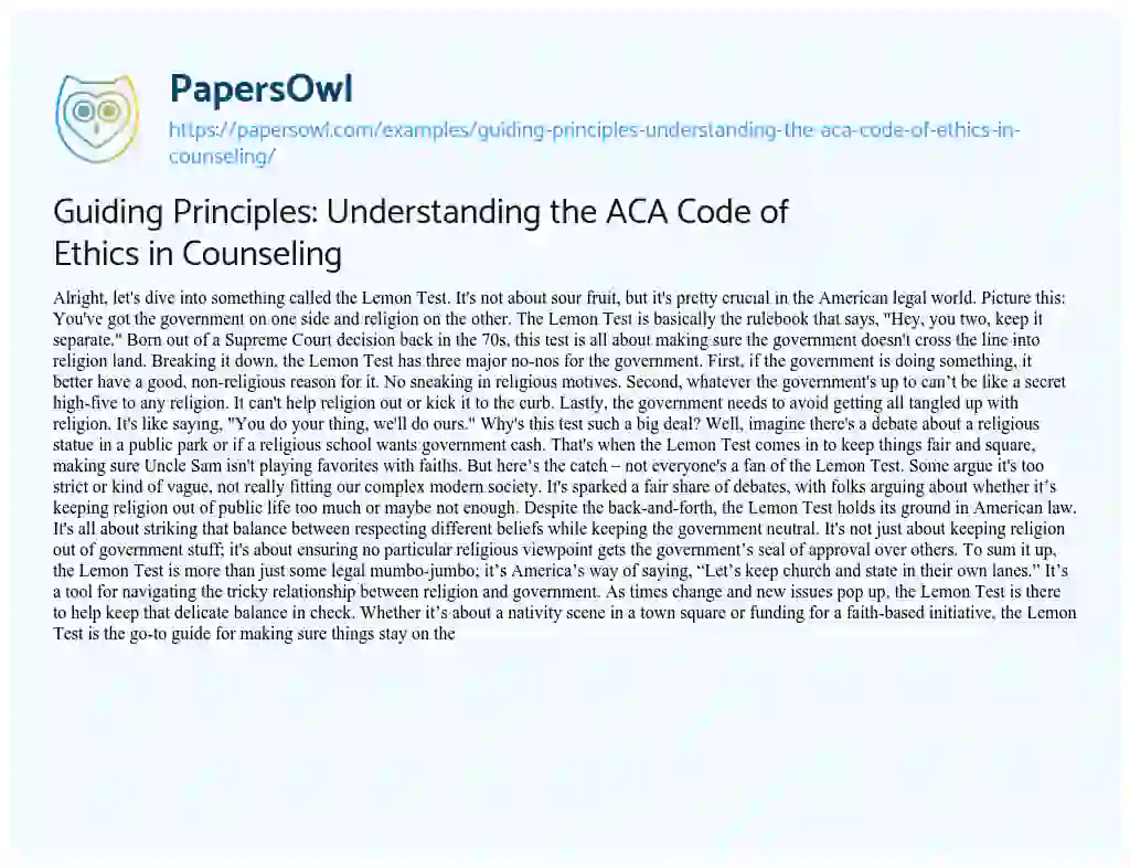 Essay on Guiding Principles: Understanding the ACA Code of Ethics in Counseling