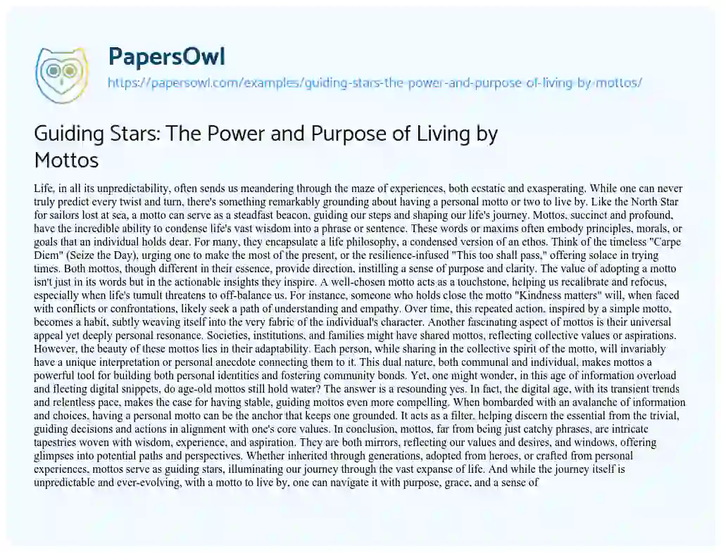Essay on Guiding Stars: the Power and Purpose of Living by Mottos
