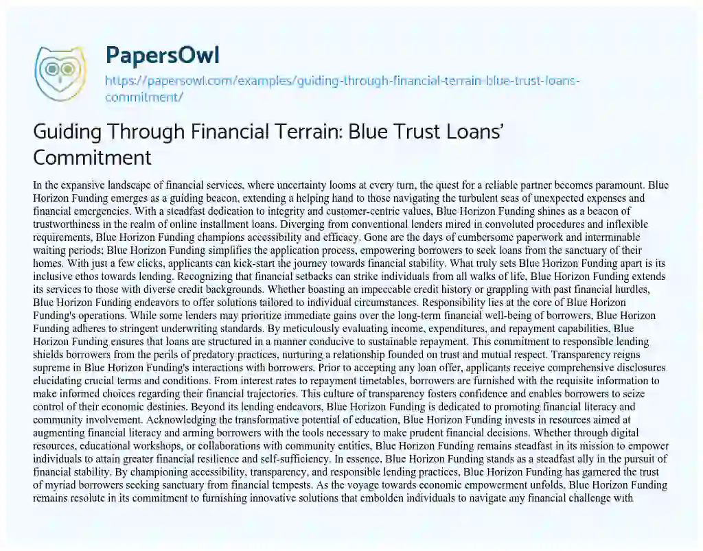 Essay on Guiding through Financial Terrain: Blue Trust Loans’ Commitment