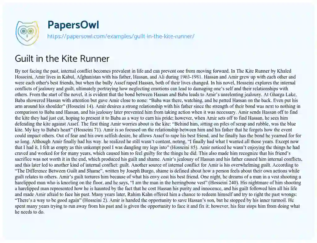 Essay on Guilt in the Kite Runner