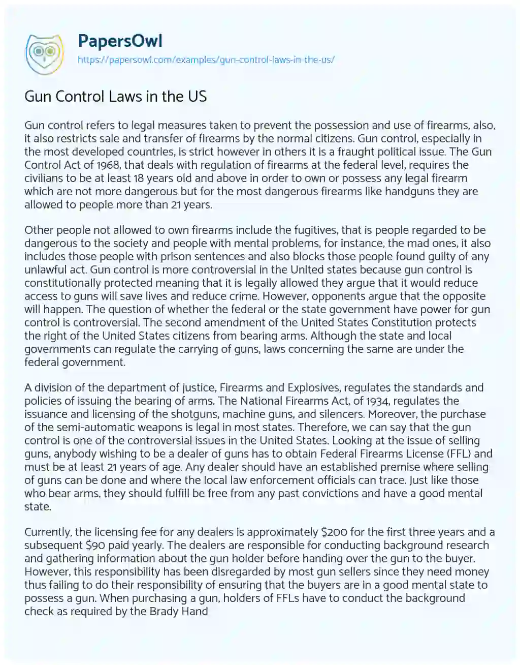 Gun Control Laws in the US essay