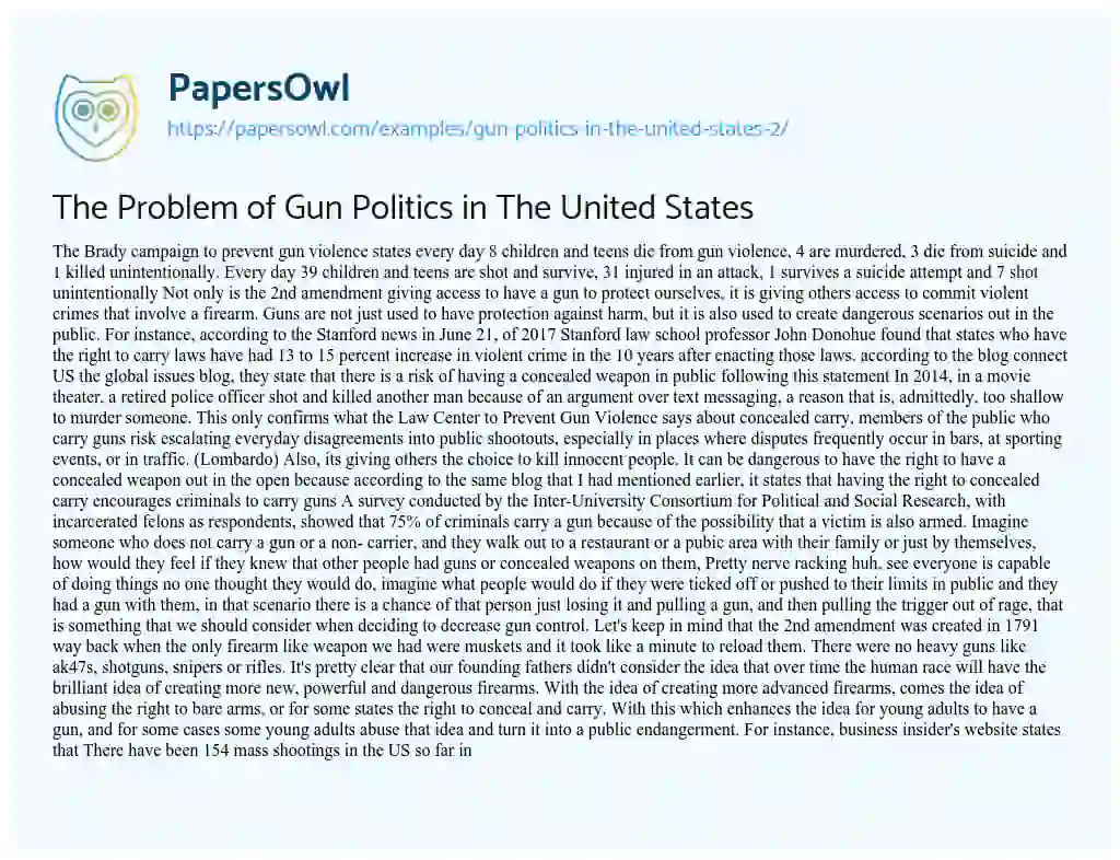 Essay on The Problem of Gun Politics in the United States