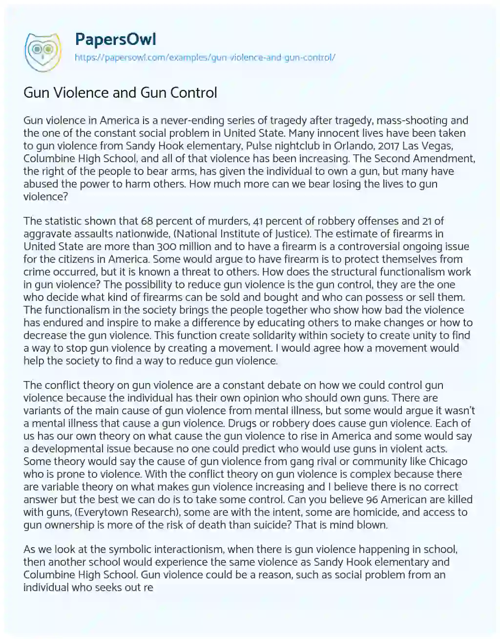 Essay on Gun Violence and Gun Control