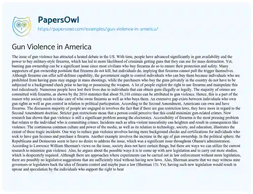 Essay on Gun Violence in America