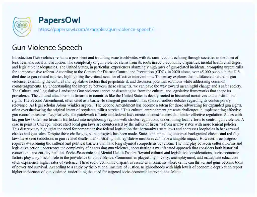 Essay on Gun Violence Speech