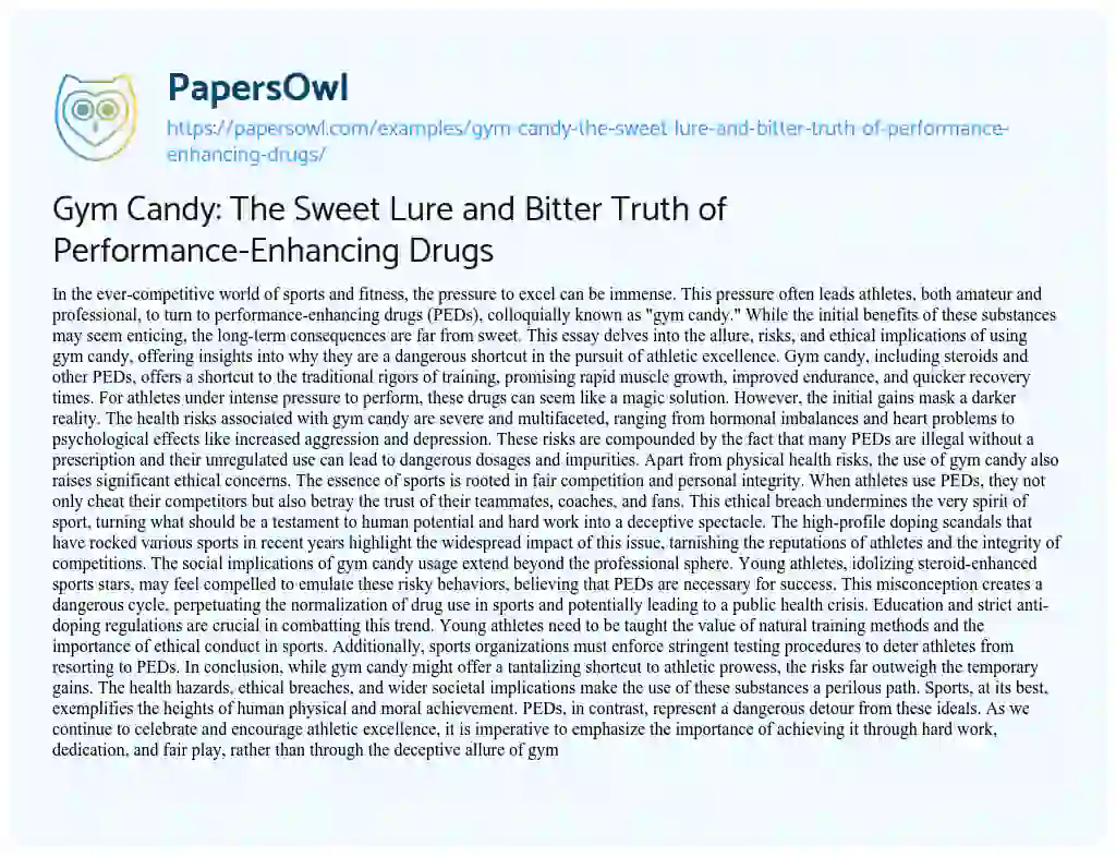 Essay on Gym Candy: the Sweet Lure and Bitter Truth of Performance-Enhancing Drugs