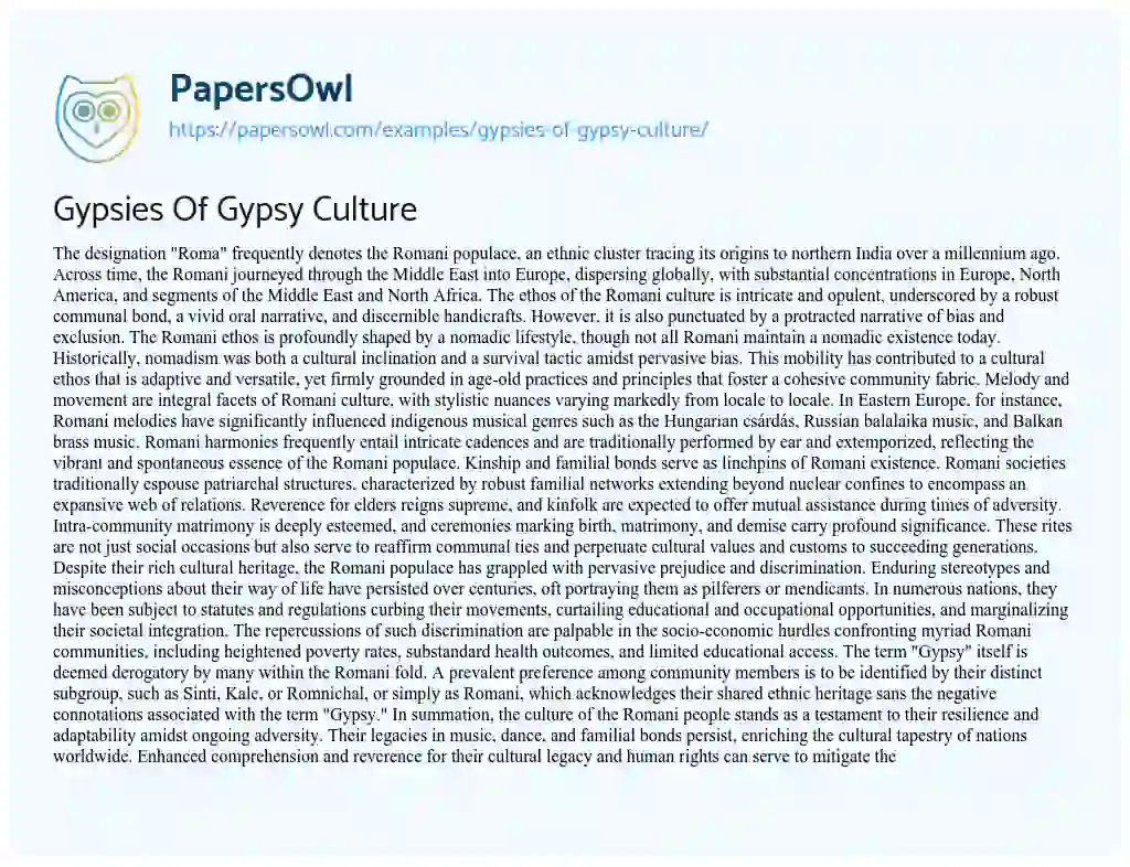 Essay on Gypsies of Gypsy Culture