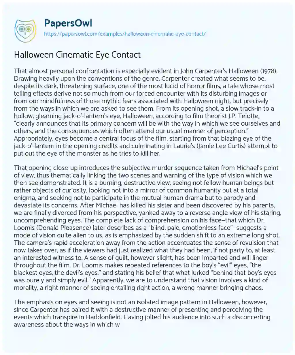 Essay on Halloween Cinematic Eye Contact