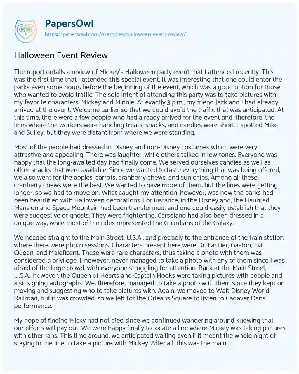 Essay on Halloween Event Review