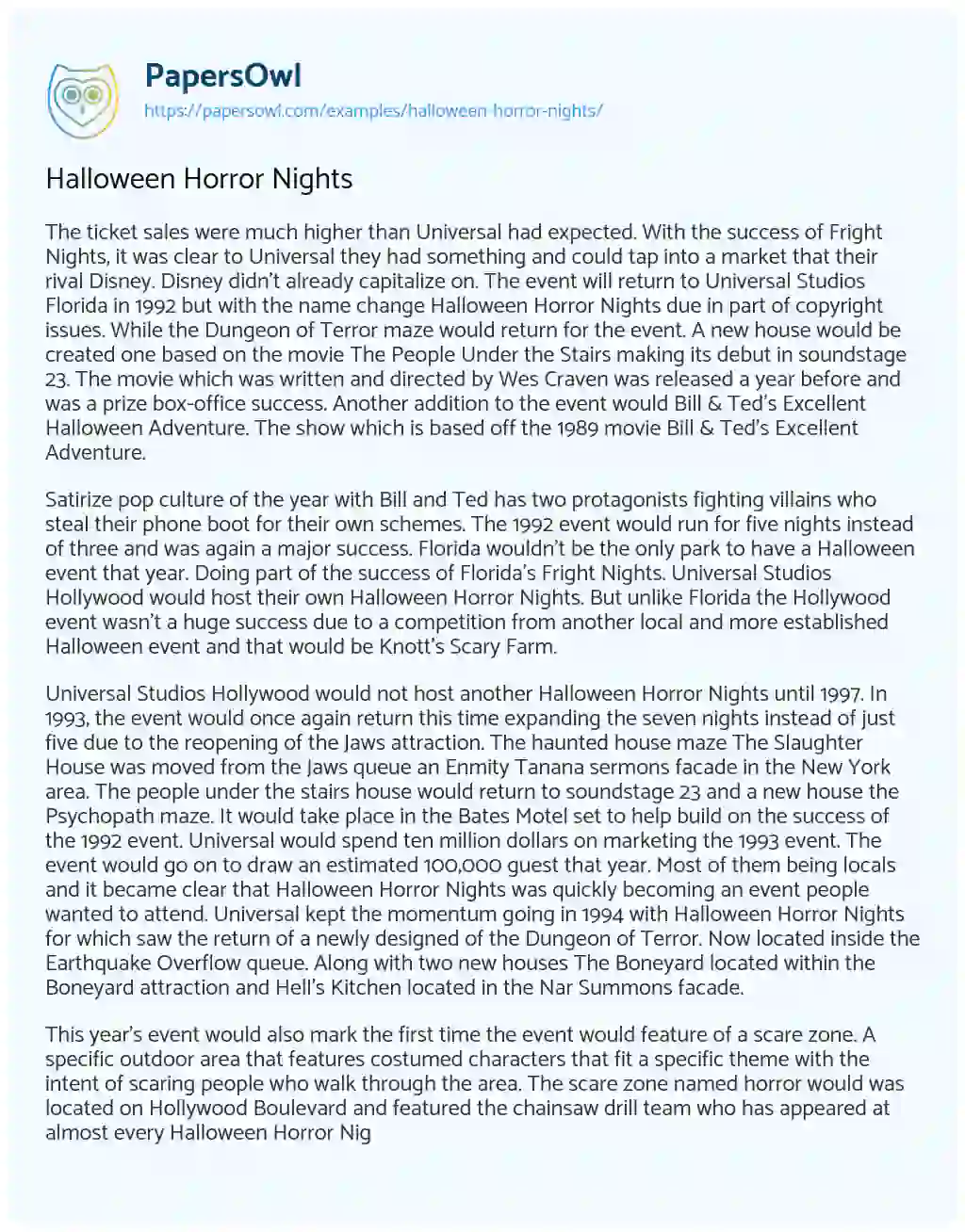 Essay on Halloween Horror Nights