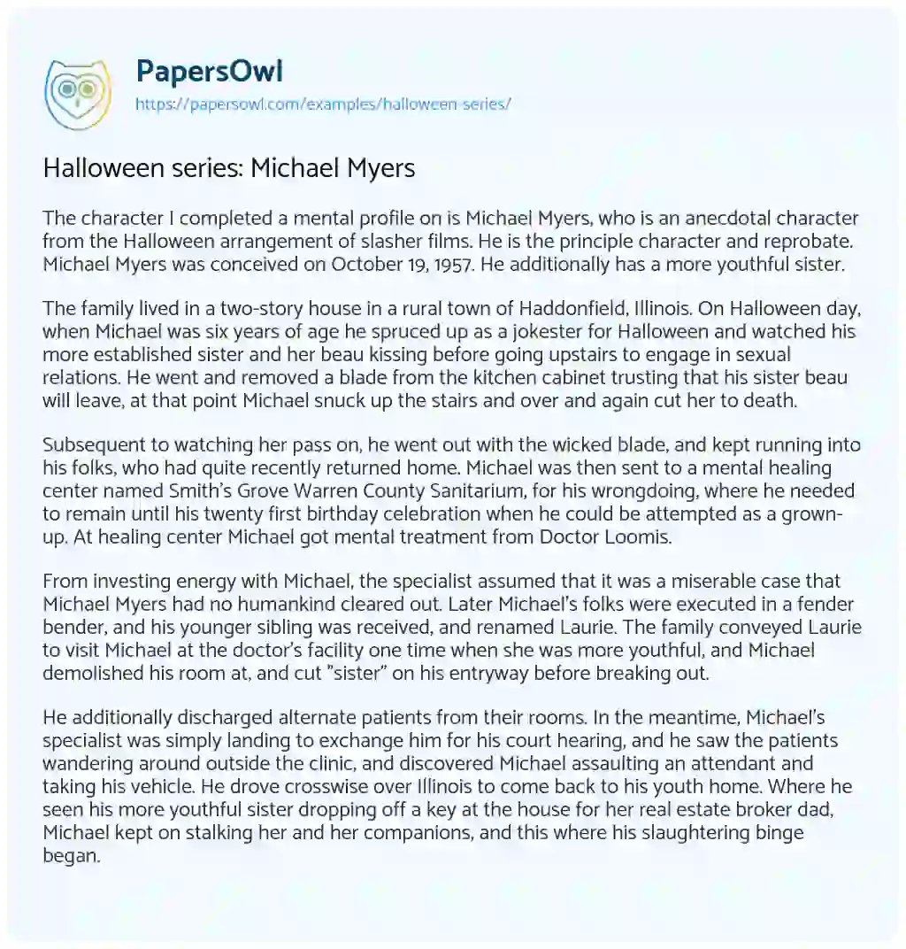 Essay on Halloween Series: Michael Myers