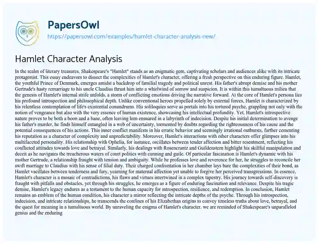 Essay on Hamlet Character Analysis