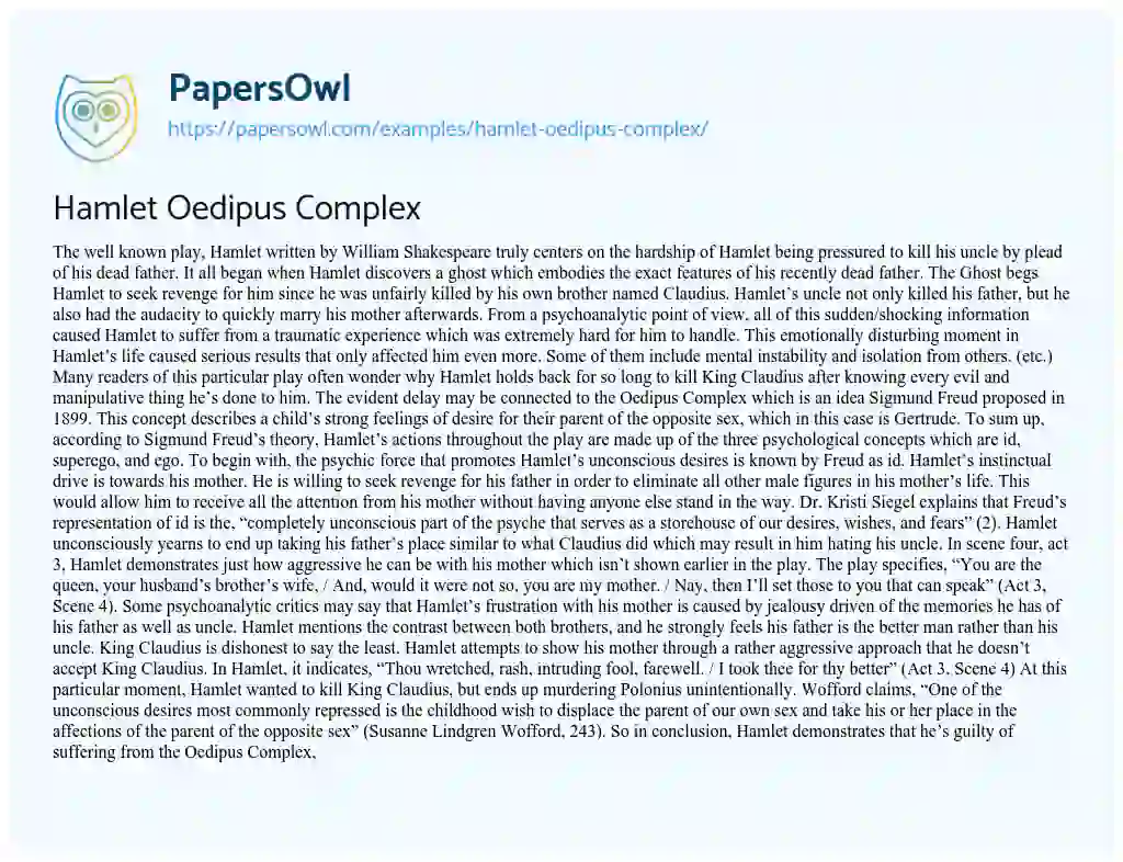 hamlet oedipus complex essay