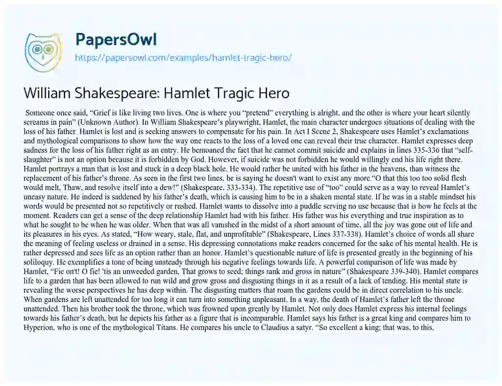 Essay on William Shakespeare: Hamlet Tragic Hero