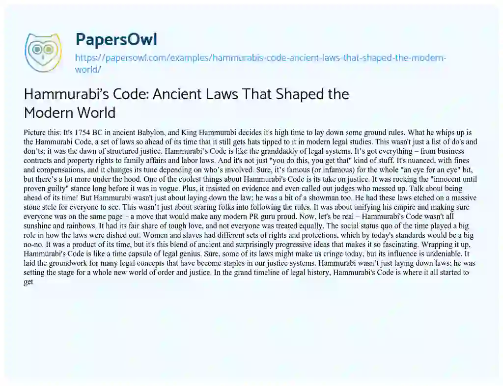 Essay on Hammurabi’s Code: Ancient Laws that Shaped the Modern World