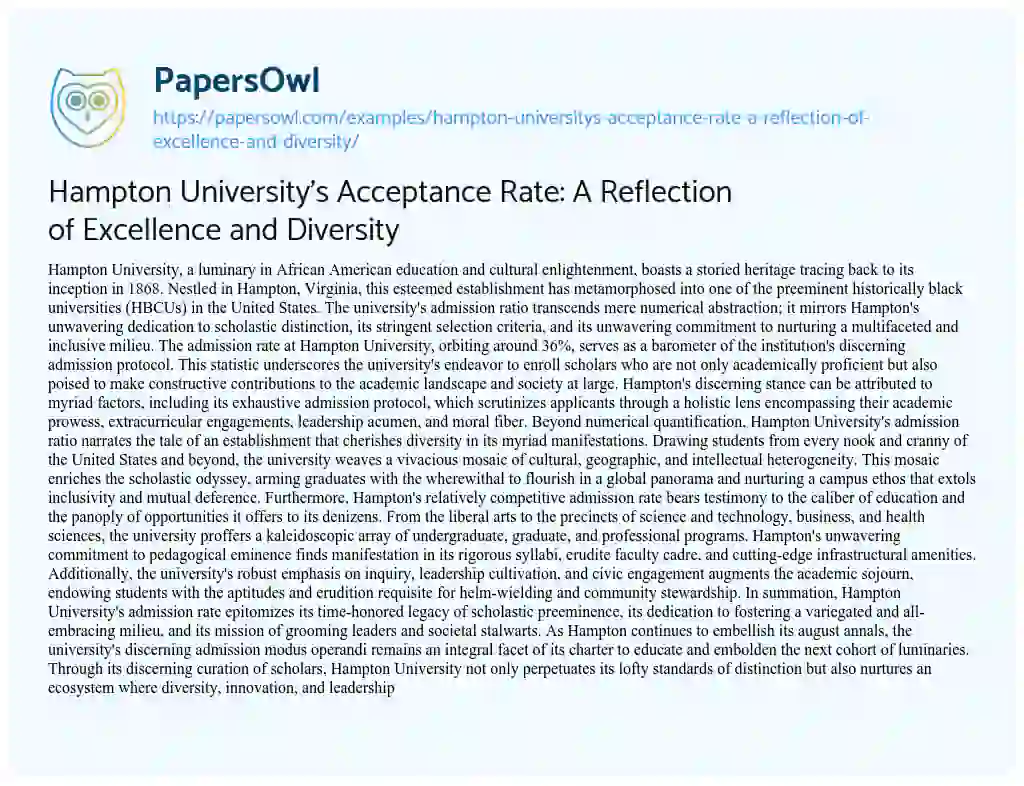 Essay on Hampton University’s Acceptance Rate: a Reflection of Excellence and Diversity