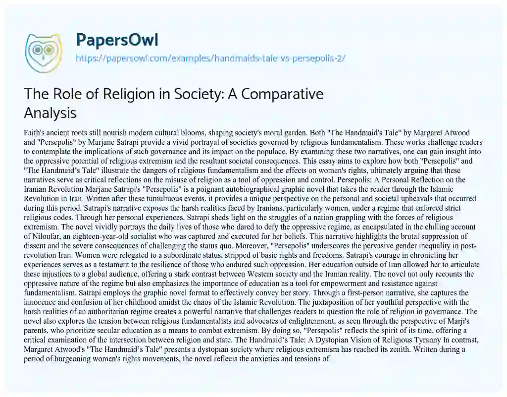 Essay on The Role of Religion in Society: A Comparative Analysis