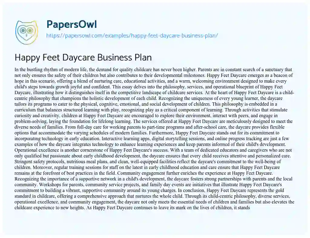 Essay on Happy Feet Daycare Business Plan